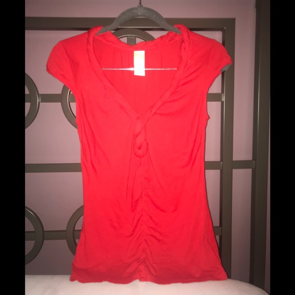 Anthropologie Tops - Bright red knotted detail cap sleeve blouse